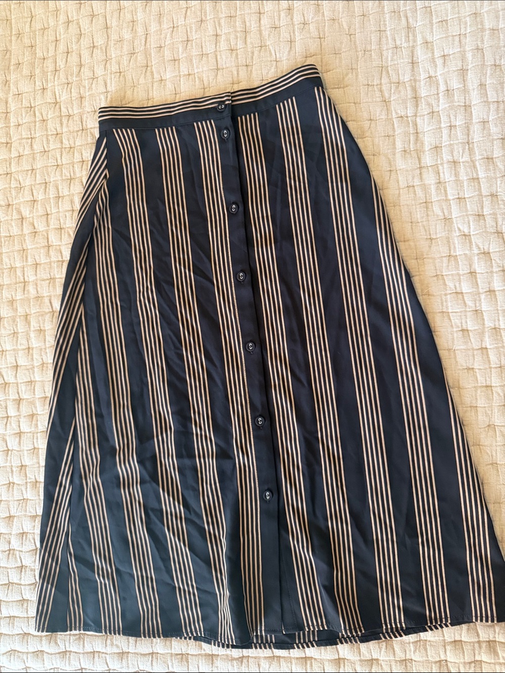 H&M Navy Midi Skirt with Cream Vertical Stripes